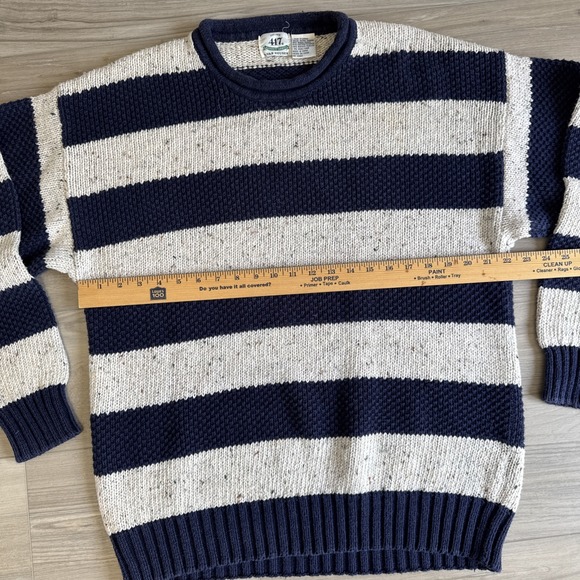 Vintage 417‎ Mens Sweater By VAN HEUSEN XL Hand Knit Chunky Knit Striped Navy - Picture 3 of 9